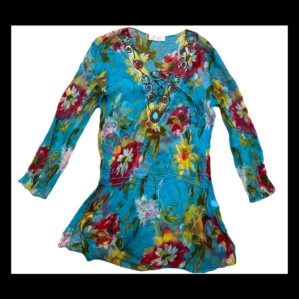 Saint Barth Stock Exchange Embellished Sheer Cover Up Tunic S/M Beads LS